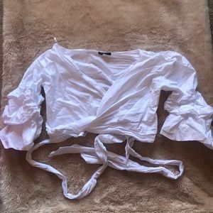 Fluffy sleeve crop top shirt